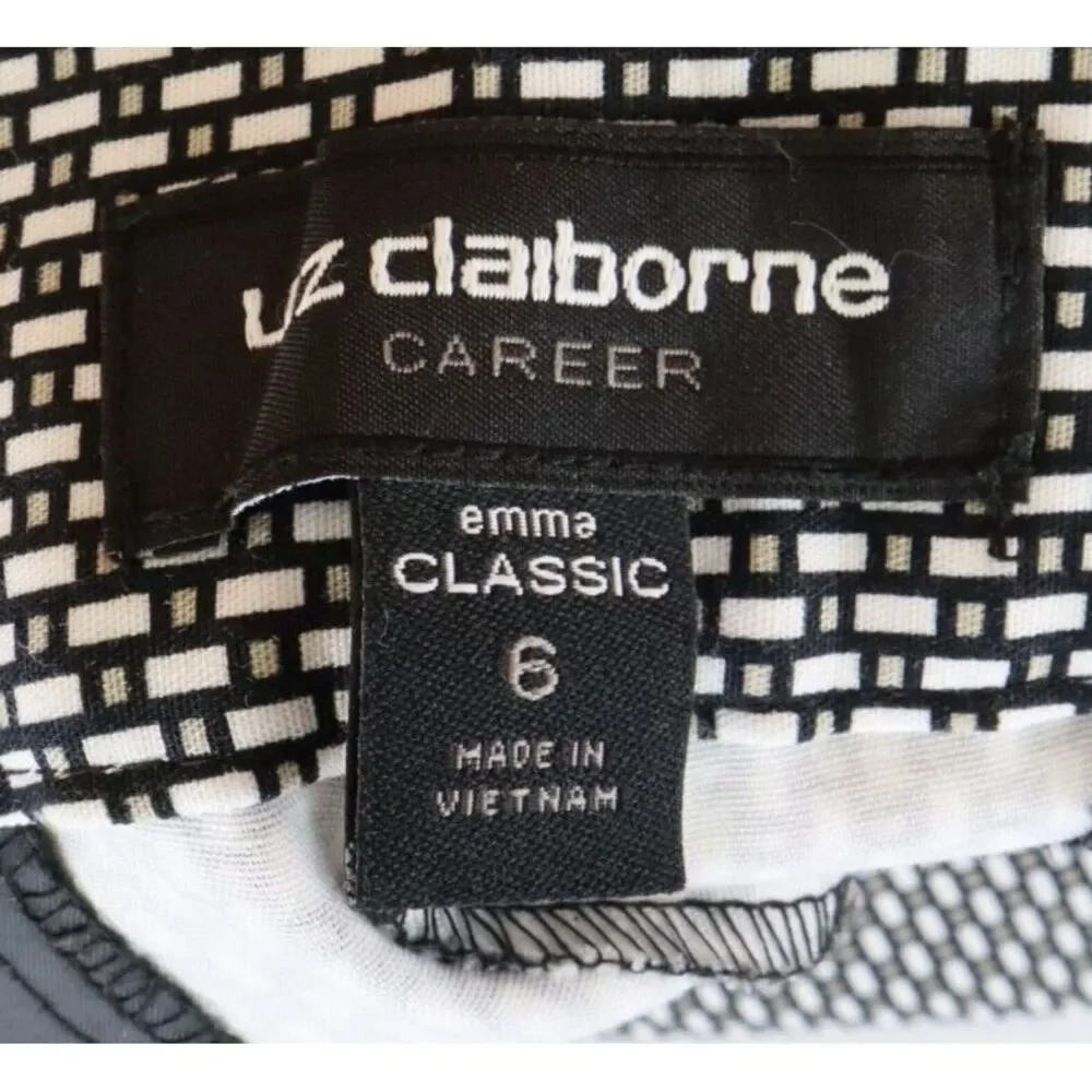Liz Claiborne Career Ankle Pant Emma Classic Fit Womens 6 Black White Geometric‎